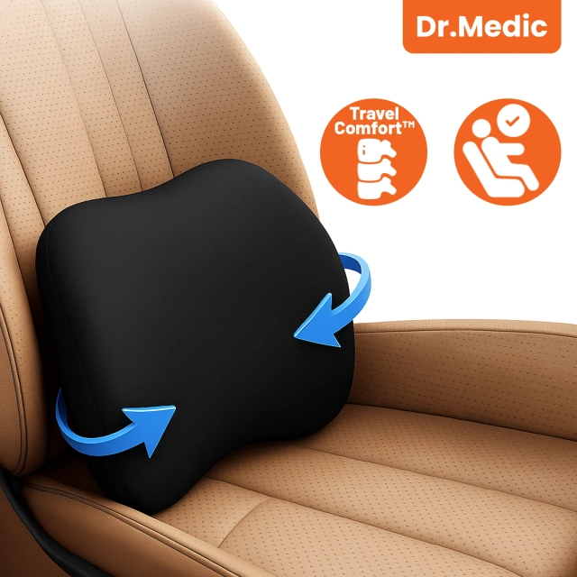 Poduszka do Samochodu pod Plecy Lędźwie DR.MEDIC TravelComfort™ Ergonomiczna poduszka lędźwiowa na fotel krzesło biurowa do auta dla kierowcy pasażera