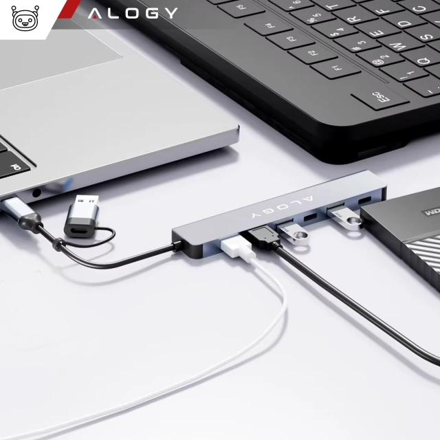 Alogy HUB Splitter Adapter for Laptop Computer USB-C to 3x USB-A 2.0 1x USB-A 3.0 Gray