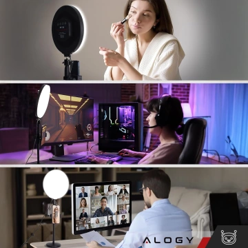 22 cm große LED-Tischleuchte von Alogy mit Bluetooth und Fernbedienung für Live-Make-up-Fotografie und -Aufnahmen, Schwarz