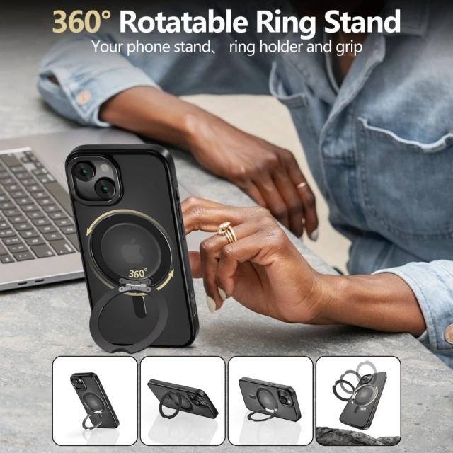 Hülle für iPhone 16e Tech-Protect MagRing MagSafe Mattschwarz