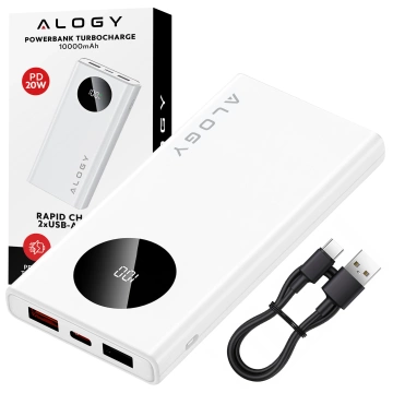 PowerBank Alogy TurboCharge 120W PD PowerDelivery Schnellladung 10000mAh 2x USB-A 1x USB-C Weiß
