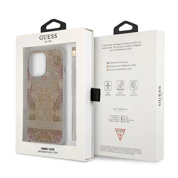 Guess GUHCP13LHFLSD iPhone 13 Pro / 13 6,1" złoty/zlatý pevný obal Flower Strap