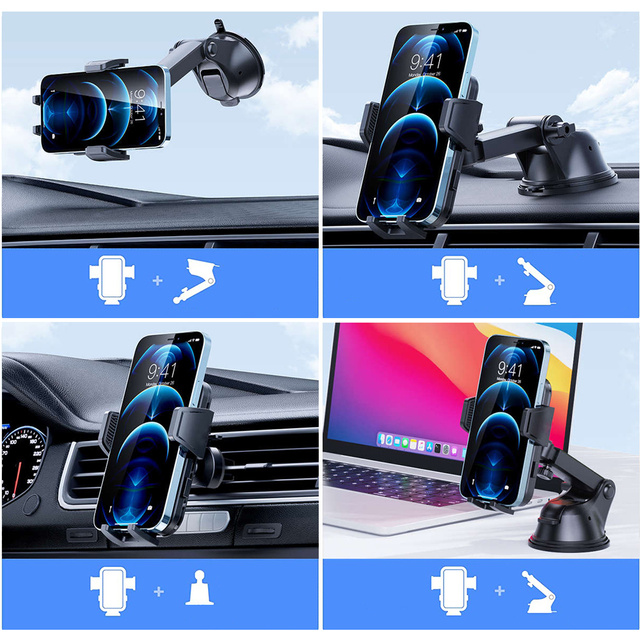 Alogy 2v1 držák telefonu na okno do auta pro mřížku palubní desky černý kabel USB-C 2,4A 1m