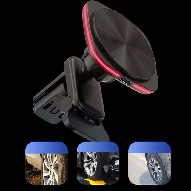 Držiak na mriežku do auta s nabíjačkou Mag Safe 15w pre iPhone LED PD QC 3.0 do vetracieho otvoru auta Alogy black