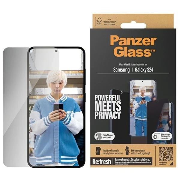 Tempered Glass for Samsung Galaxy S24 PanzerGlass Ultra-Wide Fit Privacy EasyAligner