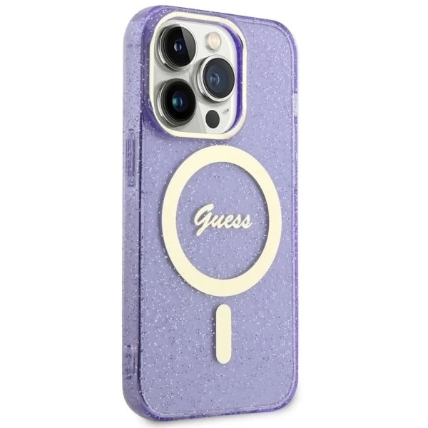 Etui für Telefon Guess GUHMP14XHCMCGU für Apple iPhone 14 Pro Max 6,7" purpurowy/purple hardcase Glitter Gold MagSafe