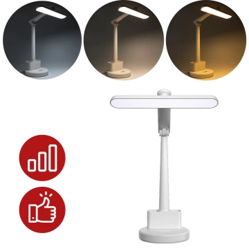 LED-Schreibtischlampe, Nachttischlampe, USB-Schreibtischlampe, Touch-verstellbar, Organizer und Telefonständer, Weiß