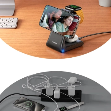 Бездротова зарядна станція Joyroom 15W 3-в-1 з MagSafe - чорна
