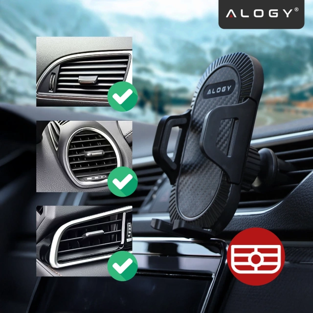 Alogy 3-in-1 car phone holder for the windshield for the dashboard grille Black
