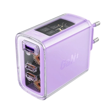 Nabíjačka do siete Acefast A45 GaN 65W, 3 USB porty (1x USB, 2x USB-C), fialová