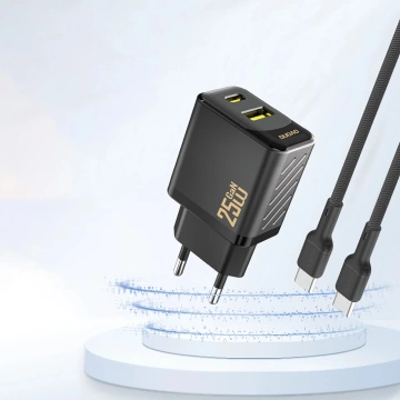 Dudao 25W GaN USB-A, USB-C Ladegerät | Stromversorgung und Schnellladung - Schwarz