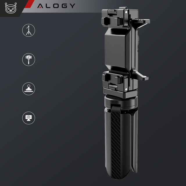 Uchwyt mini statyw na telefon aparat stojak podstawka regulowany obrotowy 360 Tripod selfie do zdjęć Alogy Czarny