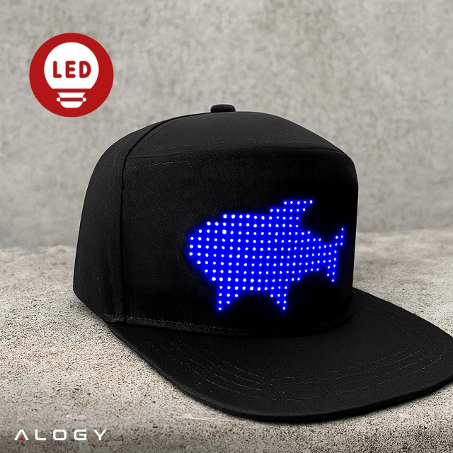 Alogy PixelCap™ LED Baseball Cap with RGB LED Lighting, Bluetooth Pixels, Mobile Phone Controlled, Pixel App, Black