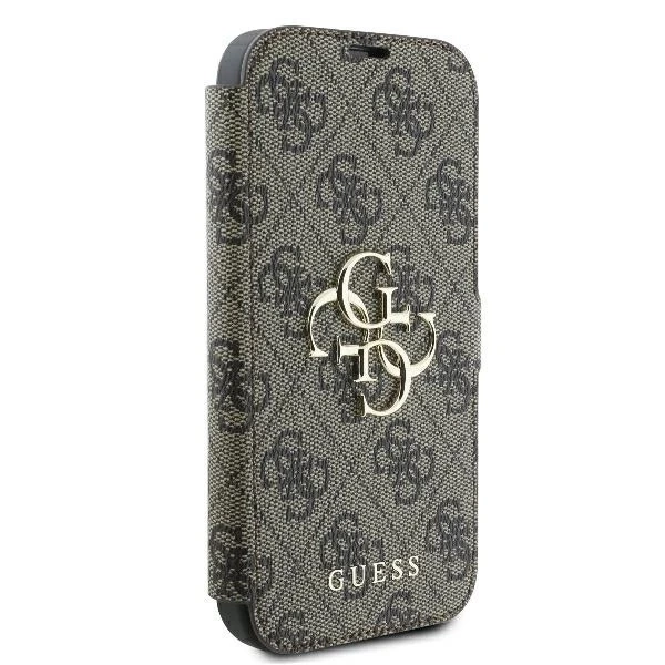 Guess 4G Metal Logo Book Case do iPhone 16 Pro Max – Brown