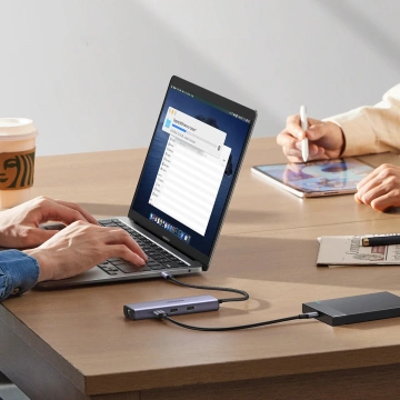 HUB 6in1 Ugreen CM512 USB-C HDMI RJ45 3xUSB-A PD 100W Grau