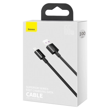 Baseus Superior USB - USB kábel typu C 66 W (11 V / 6 A) Huawei SuperCharge SCP 1 m čierny (CATYS-01)