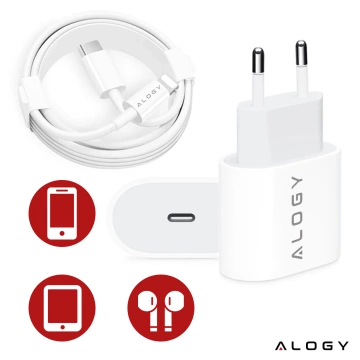 Alogy rýchla nástenná nabíjačka USB-C PD 20W Lightning kábel 1m Biela