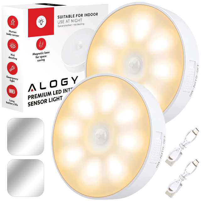 2x Lampa LED pohybový senzor súmrak nočná lampa Alogy Sensor Light Bezdrôtové osvetlenie nábytku Teplé svetlo 3000k