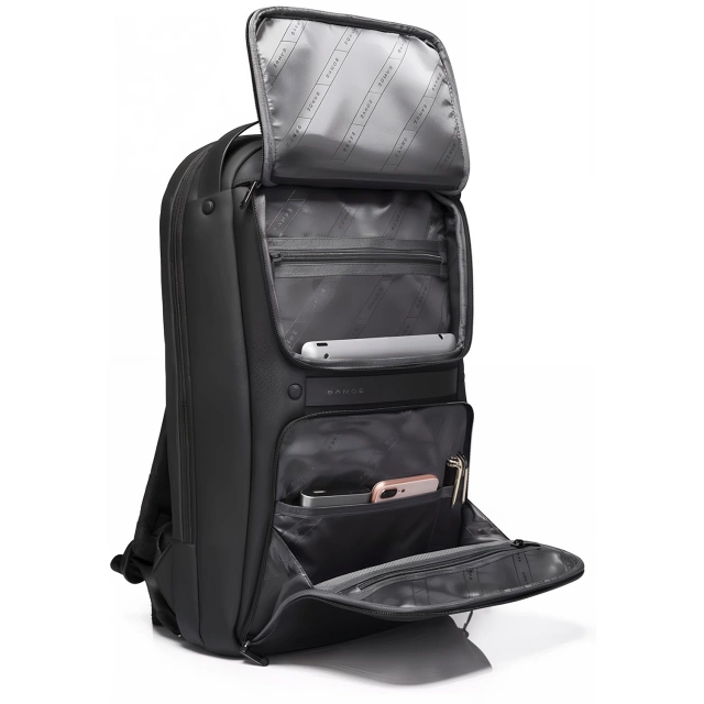 Bange Waterproof Backpack Laptop Bag 15.6" Travel Accessories 48x30x12.5 cm for Work School Plane Men's Women's USB and USB-C Black