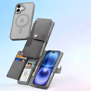 iPhone 16 MagSafe Leather Case Dux Ducis Lawa Wallet – сірий