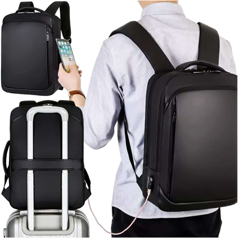 Backpack Laptop Bag 15.6 inch Men's Women's Large USB Airplane Suitcase Unisex 42x30x10cm Alogy Waterproof Black