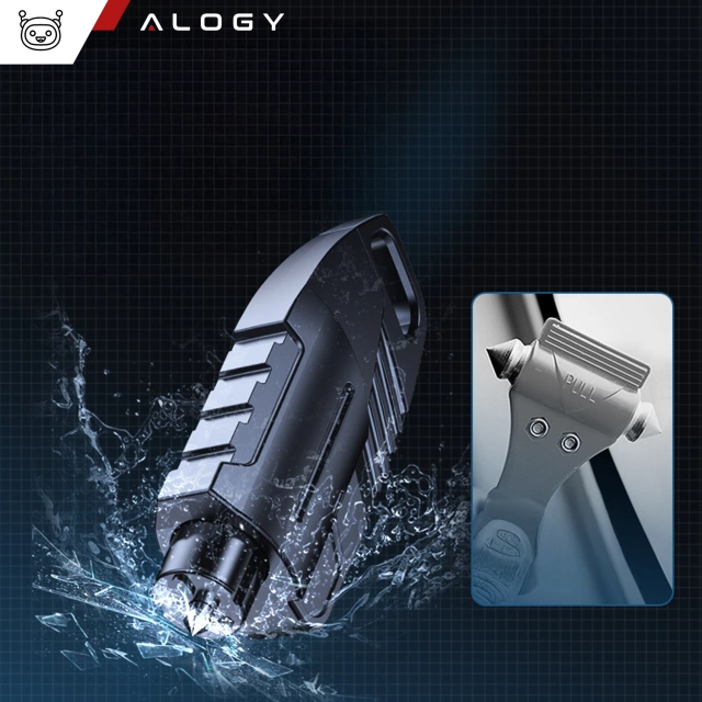 Alogy 2in1 Autosicherheitshammer, Fensterbrecher, Sicherheitsgurtmesser, Schwarz