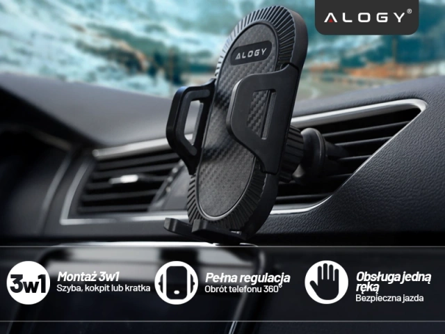 Автомобільний тримач 3 в 1 Alogy на лобове скло, решітку приладової панелі, органайзер в кабіну