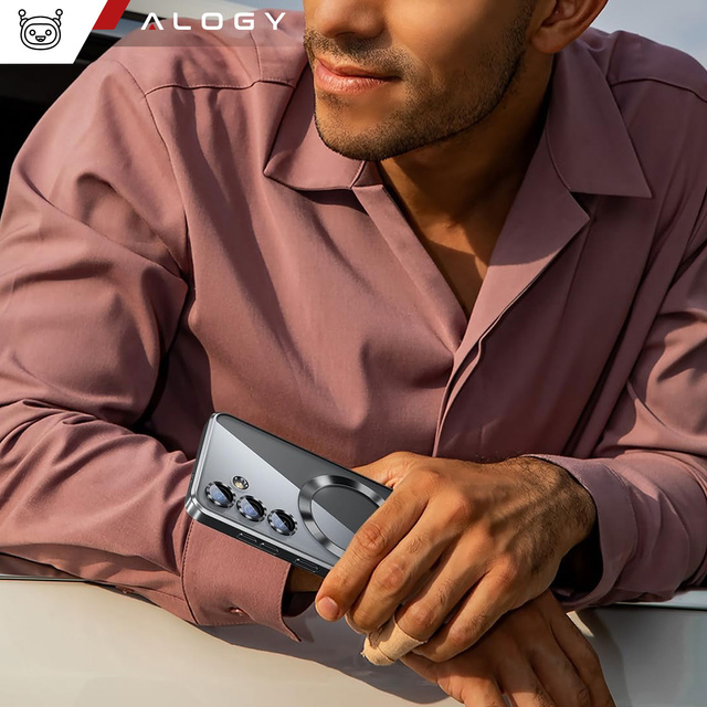 Hülle für Samsung Galaxy S24 Mag Safe Glamour Case Ringgehäuse Kameraschutz Alogy Schwarz transparent