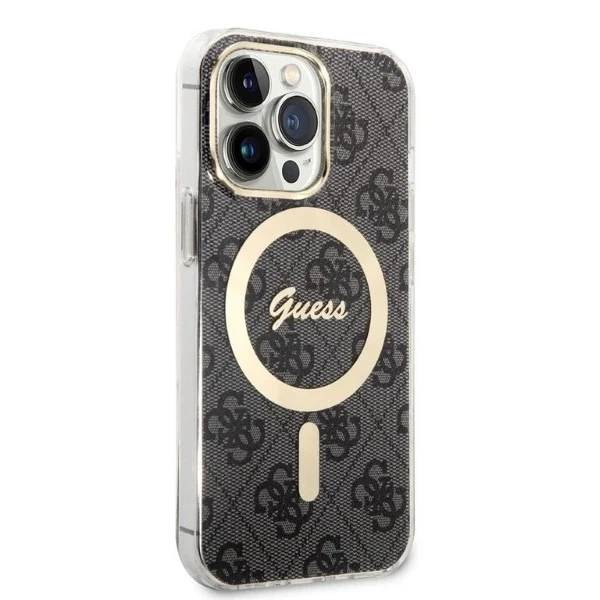 Zestaw Guess GUBPP13LH4EACSK Case Charger iPhone 13 Pro černé/černé pevné pouzdro 4G MagSafe Print