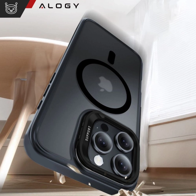 Гібридний захисний чохол для Apple iPhone 16 Pro Max Alogy KickStand Hybrid Case з підставкою MagSafe чорного кольору