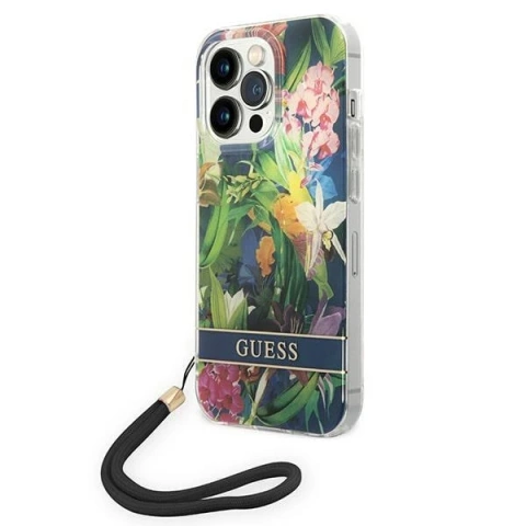 Etui Guess GUOHCP14LHFLSB для Apple iPhone 14 Pro 6,1" niebieski/синій жорсткий чохол Flower Strap