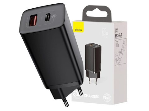 Rýchla nabíjačka Baseus GaN2 Lite USB USB-C 65W EÚ čierna
