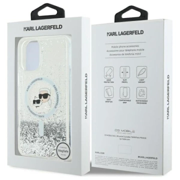 Etui Karl Lagerfeld pre iPhone 16 6,1" Magsafe Hardcase Transparent Liquid Glitter Karl