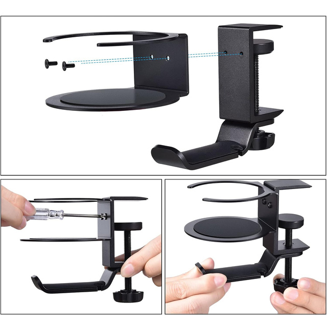 2in1 Desk Organizer Holder for Cup Headphones Cables Desk Aluminum Stand Hanger Hook Alogy Black