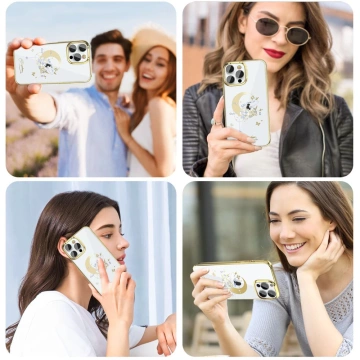 Kingxbar Moon Series luxury case with Swarovski Crystals for iPhone 13 Pro gold (Flower)