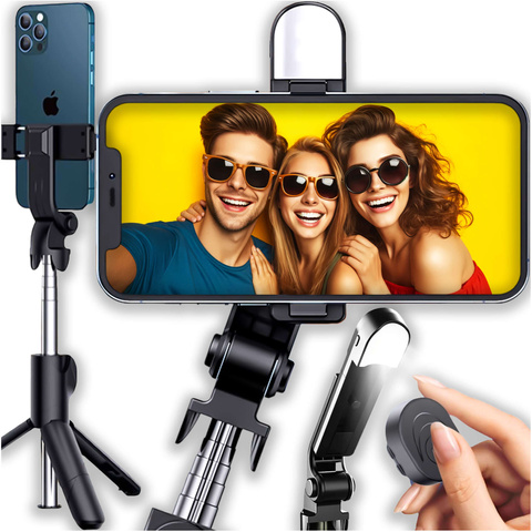 Držák Alogy Wireless Selfie Stick Bluetooth skládací stativ Mini telefon stativ s LED lampou