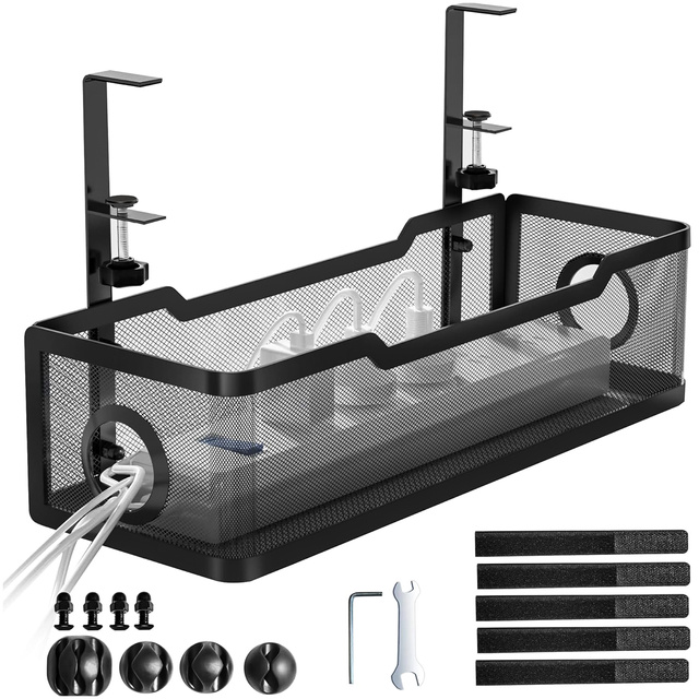 Kabel-Organizer unter der Tischplatte, Ablage für Kabel, Kabelleisten, Tischplatte, Metallschreibtisch, Alogy 34 cm Schwarz