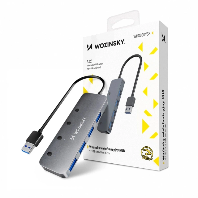 Hub USB 3.0 Wozinsky 4x USB-A z przełącznikami LED 30 cm Szary