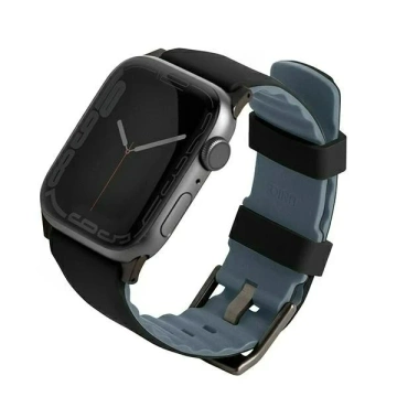 Pasek UNIQ Linus Apple Watch Series 4/5/6/7/8/SE/SE2 38/40/41mm Airosoft Silikon černá/půlnoční černá