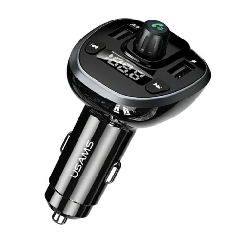 Автомобільний комплект USAMS C21 hands-free з FM-трансмітером, Bluetooth 5.0, MP3, 2xUSB 3.4A CC115GC01 (US-CC115) чорний/чорний