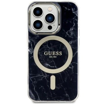 Puzdro na telefón Guess GUHMP14LPCUMAK pre Apple iPhone 14 Pro 6,1" čierne/čierne pevné puzdro Marble MagSafe