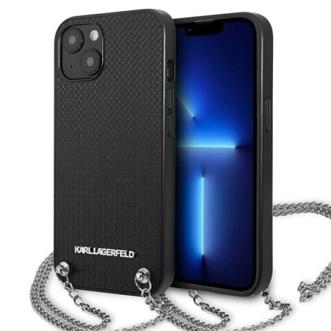 Karl Lagerfeld KLHCP13SPMK protective phone case for Apple iPhone 13 Mini 5.4" hardcase black/black Leather Textured and Chain