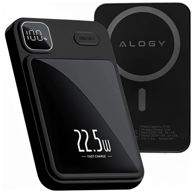 PowerBank Alogy MagCharge 22.5W PD20W PowerDelivery швидка зарядка 10000mAh бездротова для MagSafe Black