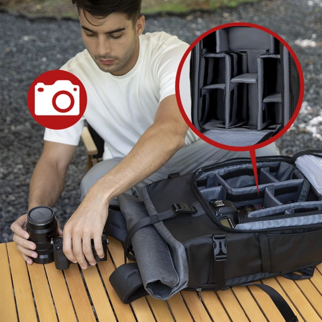 Mark Ryden Camera and Gear Backpack, Waterproof, 30L Capacity, Impact Resistant EVA, with Compartments for Accessories and a 15.6" Laptop (48×27×19 cm) – Black