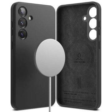 Silikónový kryt na Samsung Galaxy S25 Plus, čierny, s magnetickým krúžkom, MagSafe