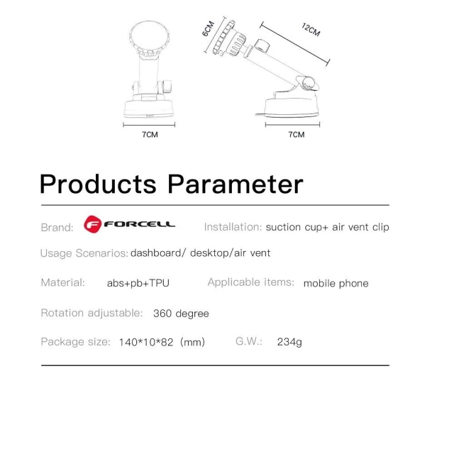Forcell Magnetic Telescopic Car Holder 3in1 16cm