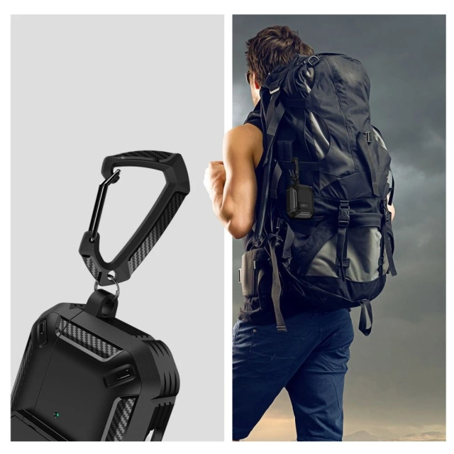 Etui Tech-Protect Carbonox do Apple AirPods 4 Black z Karabińczykiem