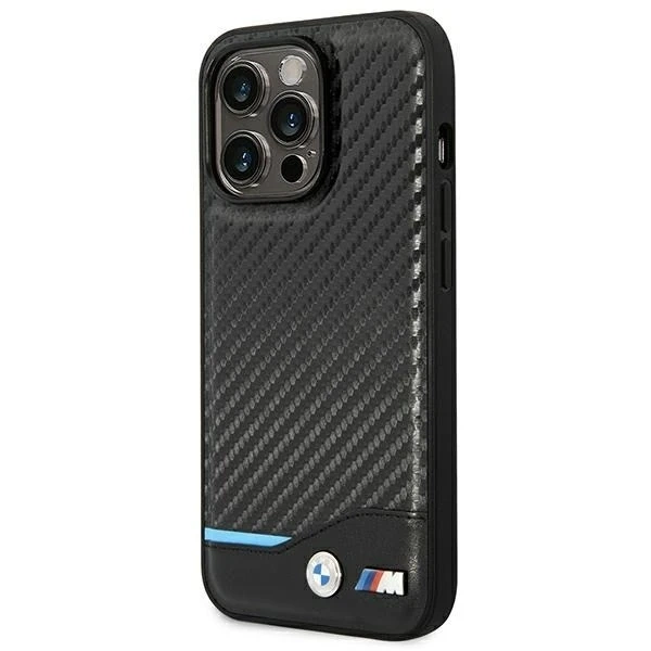 BMW BMHCP14L22NBCK puzdro na telefón pre Apple iPhone 14 Pro 6,1" čierne/čierne kožené karbónové