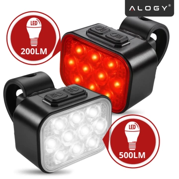 LED-Fahrradlicht 500 lm 200 lm Alogy DuoRide™ Lichter 20 LED Fahrradtaschenlampe Wasserdicht Vorder- und Rücklicht 2er-Set