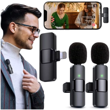 2x Alogy Lightning bezdrátový lavalierový mikrofon pro Apple iPhone iPad Malé mikrofony Sada dvou mikrofonů